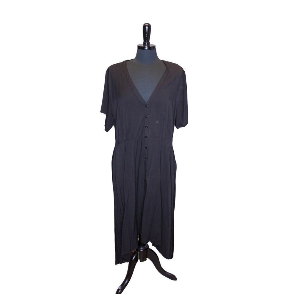 Torrid Midi Dress Black V Neck Short Sleeves Button Front Size 3 3X